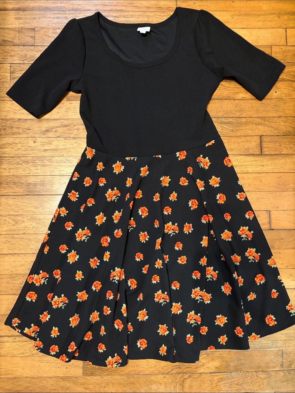 LuLaRoe Black Dress with Orange Floral Skirt